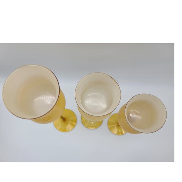 Vintage Carlo Morretti Italy 3 Long Stem Cased Ombre Carmel Glass Candle Holders - Picture 2 of 7